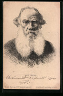 AK Leo Tolstoi, Portraitzeichnung  - Escritores