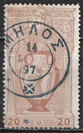 Greece 1896 Superb Cancellation ΜΗΛΟΣ Type V On 1896 First Olympic Games 20 L Brown Vl. 137 - Usados