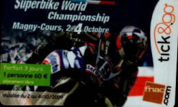 CARTE CADEAU .FNAC.. SUPERBIKE WORLD CHAMPIONSHIP..MAGNY COURS...FORFAIT 3 JOURS 1 PERSONNE 60F - Cartes De Fidélité Et Cadeau