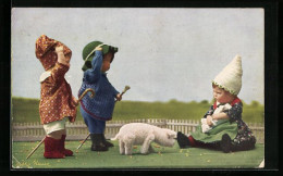 AK Käthe Kruse-Puppenkinder In Regenkleidung Treffen Eine Kleine Puppenmutter  - Usados