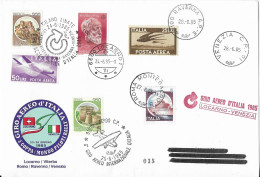 GIRO AERO D ITALIA 1985 LOCARNO VENEZIA - TIMBRE SUISSE, TIMBRES ITALIENS, ENVELOPPE NUMEROTEE 35, VOIR LE SCANNER - 1981-90: Marcophilia