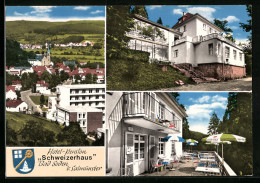 AK Bad Soden B. Salmünster, Generalansicht Mit Blick Zur Kirche, Hotel Pension Schweizerhaus, Auf Der Terrasse  - Bad Soden