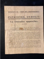 Tract Presse Clandestine Résistance Belge WWII WW2 'Patriotes,Debout! La Libération Approche...' - Documenti