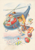 Santa Claus Helicopter Delivering Christmas Gifts Toys Teddy Bear Old Postcard - Santa Claus