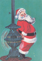 Santa Claus Warming By The Stove Old Postcard - Santa Claus