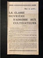 Tract Presse Clandestine Résistance Belge WWII WW2 'La Classe Ouvrière S'adresse Aux Cultivateurs...' - Dokumente