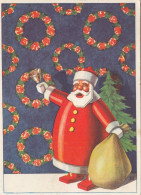 Santa Claus W Christmas Gifts Bag Ringing A Bell Old Postcard 1962 - Santa Claus
