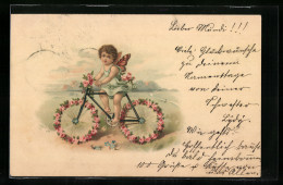 AK Engel Fährt Fahrrad Mit Blumenrädern  - Anges