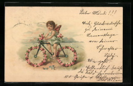 AK Engel Fährt Fahrrad Mit Blumenrädern  - Angels