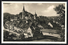 AK Baden, Ortsansicht Mit Kirche Und Wasserpartie  - Baden