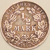 Germany Empire - 1/2 Mark 1916 A, KM# 17, Silver (#4425) - Autres – Europe