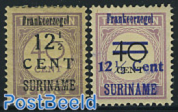 Suriname, Colony 1926 Postage Due Overprints 2v, WITHOUT GUM, Unused (hinged) - Other & Unclassified