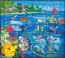 Cocos Islands 1999 Mosaic Of Life 20v M/s, Mint NH, Nature - Birds - Butterflies - Fish - Turtles - Vissen