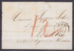 L. Càd ROUEN /10 NOV 1850 Pour WOHLEN Canton D'Argovie Suisse - Port "12" (au Dos: Càd Partiel PARIS & BASEL) - 1849-1876: Classic Period