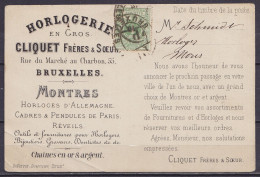 CP Publicitaire "Horlogerie Cliquet" Imprimé Affr. N°26 Càd Oval Imprimés "PP /1875/ BRUXELLES" Pour MONS - 1869-1888 Lion Couché