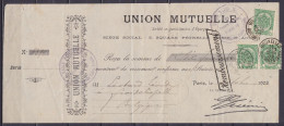 Reçu "Union Mutuelle" Affr. 3x N°56 Càd "BRUXELLES /14 OCTO 1903/ QUITTANCES DEPOT" Pour FROIDCHAPELLE - Griffe [Rembour - 1893-1907 Wappen