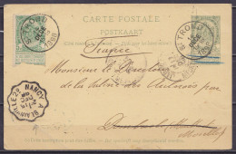 EP CP 5c Gris-vert (type N°56) + N°56 Càd ST-TROND /14 DECE 1898 Pour DAMBACH (Meurthe Et Moselle) - Càd Convoyeur-train - Briefkaarten 1871-1909