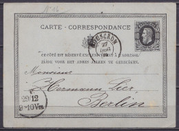 EP Carte-correspondance 10c Noir (type N°30) Càd MOUSCRON /27 DEC 1875 Pour BERLIN - Cartes Postales 1871-1909