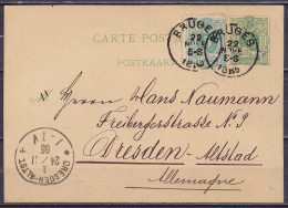 EP CP 5c Vert Lion Couché + N°45 Càd BRUGES /22 NOVE 1885 Pour DRESDEN-ALSTADT Allemagne - Càd Arrivée DRESDEN-ALTST./24 - Postkarten 1871-1909