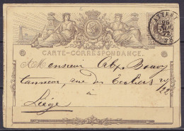 EP Carte-correspondance 5c Brun Lion Couché Càd DC ATTERT /26 NOV 1872 Pour Tanneur à LIEGE - Cartoline 1871-1909