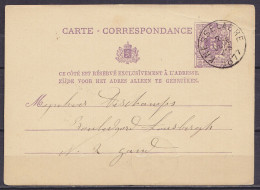 EP CP 5c Violet Lion Couché Càd KNESSELAERE /2 DECE 1877 Pour GAND (au Dos: Càd Arrivée GAND) - Cartoline 1871-1909