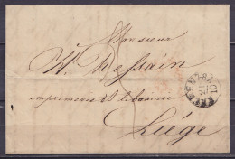 L. Datée 20 Octobre 1842 De AIX-LA-CHAPELLE Càd AACHEN /21/10 Pour LIEGE - Port "5" (au Dos: Càd "ALLEMAGNE PAR HERVE") - 1830-1849 (Belgique Indépendante)