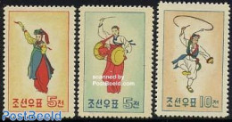 Korea, North 1960 Folkloristic Dance 3v, Mint NH, Performance Art - Various - Dance & Ballet - Folklore - Dance