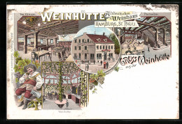 Lithographie Hamburg-St. Pauli, Gastwirtschaft Weinhütte, Parterre, 1te Etage Und Weinkeller  - Mitte