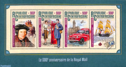 Central Africa 2016 500 Years Royal Mail 4v M/s, Mint NH, Transport - Mail Boxes - Post - Stamps On Stamps - Automobil.. - Post