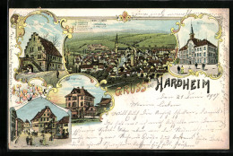 Lithographie Hardheim, Bezirksspital, Neues Forsthaus Und Altes Spital  - Jagd