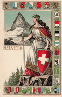 Helvetia  Litho Cervin Matterhorn Zermatt Drapeaux Des Cantons Suisse Gaufrée - Zermatt