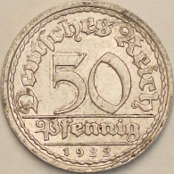 Germany Weimar Republic - 50 Pfennig 1922 A, KM# 27 (#4427) - Otros – Europa