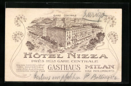 Lithographie Mailand, Hotel Nizza Aus Der Vogelschau  - Milano