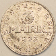 Germany Weimar Republic - 3 Mark 1922 J, KM# 29 (#4428) - Andere - Europa