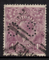 AUSTRALIA 1918 - 23 4d VIOLET  KGV STAMP "OS" PERF.14 1st WMK SG.O73 VFU - Gebruikt