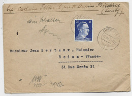 GERMANY 25C HITLER SEUL LETTRE BRIEF COVER DIEKIRCH 12.10.1943 LUXEMBOURG POUR REIMS MARNE + CENSURE NAZI - 1940-1944 Ocupación Alemana