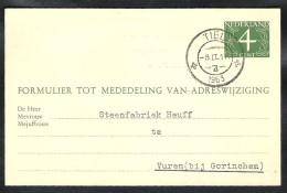 TIEL 4 (2 Kruisen) Kortebalkstempel 1963 Op Adreswijzigingsformulier G 26 > Vuren - Postal History