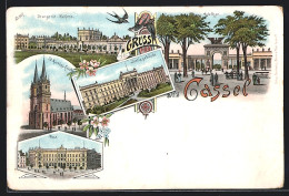 Lithographie Kassel, Orangerieschloss, Justizgebäude, Post  - Kassel