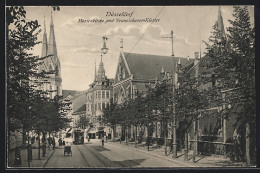 AK Düsseldorf, Marienkirche Und Franziskaner-Kloster, Strassenpartie Mit Strassenbahn  - Tram