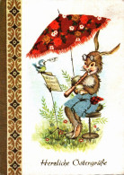 H1824 - Glückwunschkarte Ostern - Osterhase Sonnenschirm Schirm - Easter