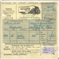 Facture ½ Format Transport Illustrée (camion) / 84 CAVAILLON 75013 PARIS / Transports MARTIN /Timbre Estampille Contrôle - 1950 - ...