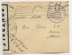 MARNE LETTRE FM MEC CHALONS S MARNE RP 22.II.1945 POUR REIMS + CENSURE OUVERT C.F. - Guerre De 1939-45