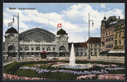 AK Basel, Bundesbahnhof Mit Springbrunnen  - Basel