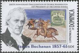 James Buchanan, 15th American President, Lodge No. 43, Freemasonry, Buffalo Bill Cody, Express Rider, Horse MNH Dominica - Massoneria