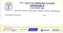 Communiqué De Course à L'en-tête Des X° Jeux Olympiques D'Hiver De Grenoble 1968 Olympic Games 68 - Altri & Non Classificati