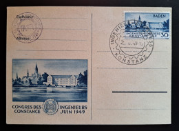 Baden 1949, Postkarte Mi 46 Konstanz Geprüft Schlegel - Baden