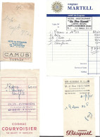 6 Facturettes Restaurants / Pub COGNAC Martel Camus Croizet Courvoisier Bisquit - 1950 - ...