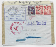 FRANCE IRIS 1FRX2+50C PAIX LETTRE COVER BRIEF REIMS 1941 POUR BITCHE MOSELLE +  ZURUCK + CENSURE NAZI - Guerre De 1939-45