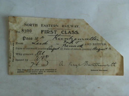 Eisenbahnfahrkarte Nr. 8300. First Class. Pass Mr Kuntzemüller. From Leeds To Yorck And Return. Date Of Outward... - Unclassified