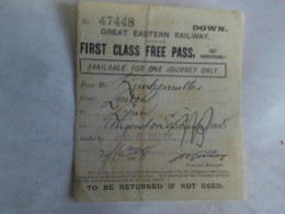 Eisenbahnfahrkarte Nr. 47448. First Class Free Pass. Available For One Journey Only. Pass Mr Kuntzemüller From London... - Unclassified